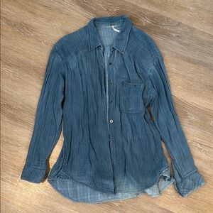 Free People Blue Denim Button Down Shirt